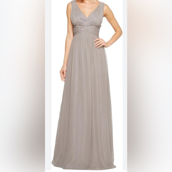 Donna Morgan Julie friendly Long Gown formal dress light gray size 2 sheer layer - Picture 1 of 8